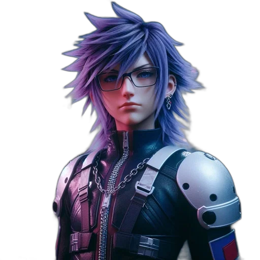 face, jacket, hair, concept art, cyberpunk, 3d render, fantasy art, blue transparent PNG cut-out