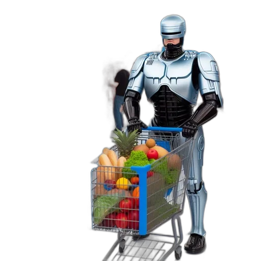 robot, food, weapon, concept art, pixel art, cyberpunk, inside, walmart transparent PNG cut-out