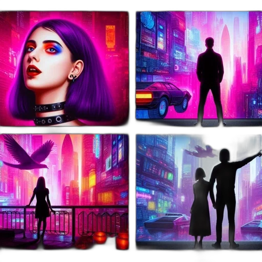 concept art, cyberpunk, comic book art, fantasy art, neon lights, outer space, night, city street transparent PNG cut-out