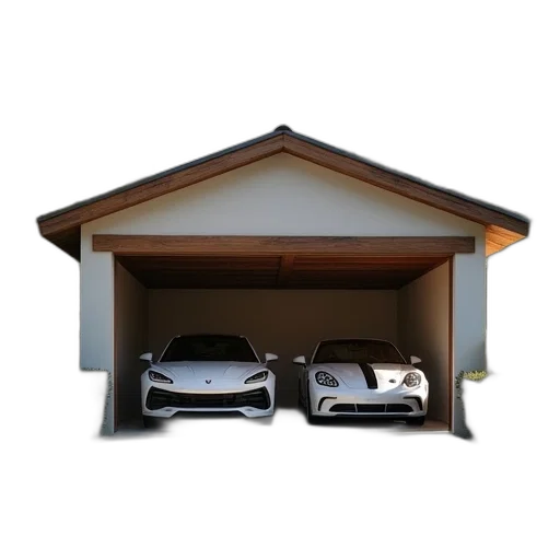 car, building, 3d render, photorealistic, concept art, monochrome, garage, carport transparent PNG cut-out