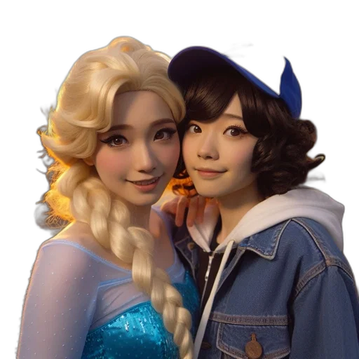 photorealistic, fantasy art, 3d render, concept art, blue, two, women, one transparent PNG cut-out