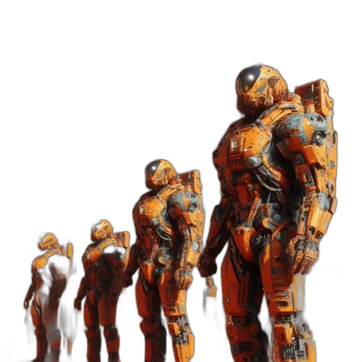 robot, concept art, 3d render, outer space, array, robotics, battle, readiness transparent PNG cut-out