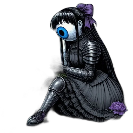 robot, dress, concept art, fantasy art, comic book art, cartoon, dark, dimly transparent PNG cut-out
