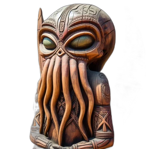 mask, creature, fantasy art, 3d render, concept art, outdoor, wooden, sculpture transparent PNG cut-out