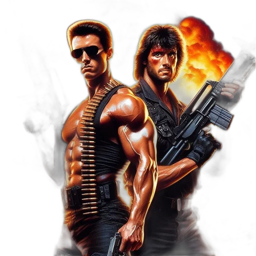 comic book art, concept art, pixel art, cartoon, fire, two, armed, men transparent PNG cut-out