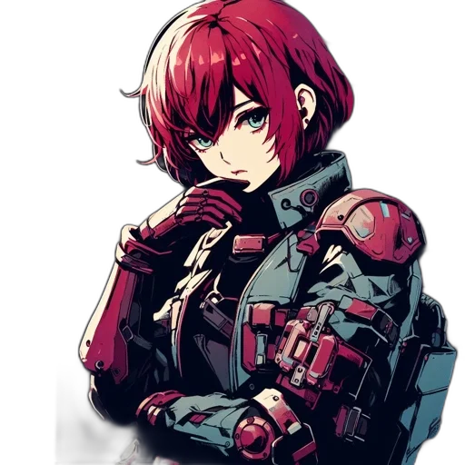 robot, weapon, jacket, face, pixel art, cyberpunk, concept art, anime transparent PNG cut-out