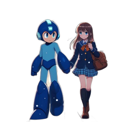 robot, jacket, staff, dress, concept art, 3d render, pixel art, anime transparent PNG cut-out