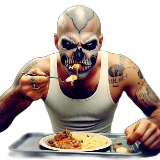 food, mask, comic book art, concept art, photorealistic, man, wearing, white transparent PNG cut-out