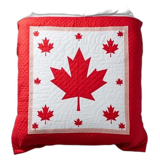 red, white, bedspread, maple, leaf, pattern, displayed, has transparent PNG cut-out