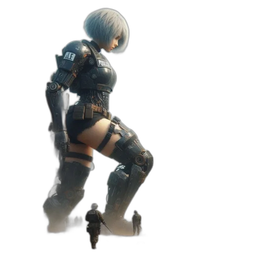 robot, weapon, dress, jacket, concept art, cyberpunk, 3d render, pixel art transparent PNG cut-out