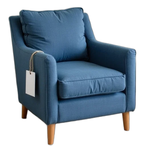 furniture, blue, denim, fabric, chair, cushioned, seat, backrest transparent PNG cut-out