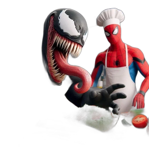 food, concept art, 3d render, comical, twist, supervillain, venom, prepares transparent PNG cut-out