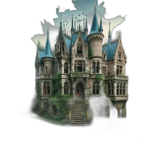 building, crown, concept art, fantasy art, 3d render, watercolor, fog, green transparent PNG cut-out