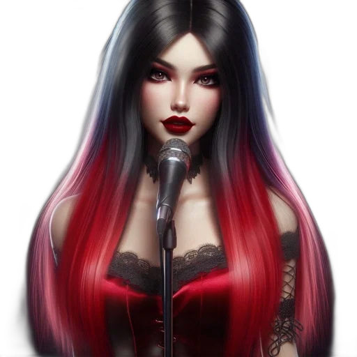 hair, dress, fantasy art, concept art, photorealistic, cartoon, red, dark transparent PNG cut-out