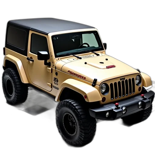 car, 3d render, photorealistic, concept art, beige, jeep, wrangler, black transparent PNG cut-out