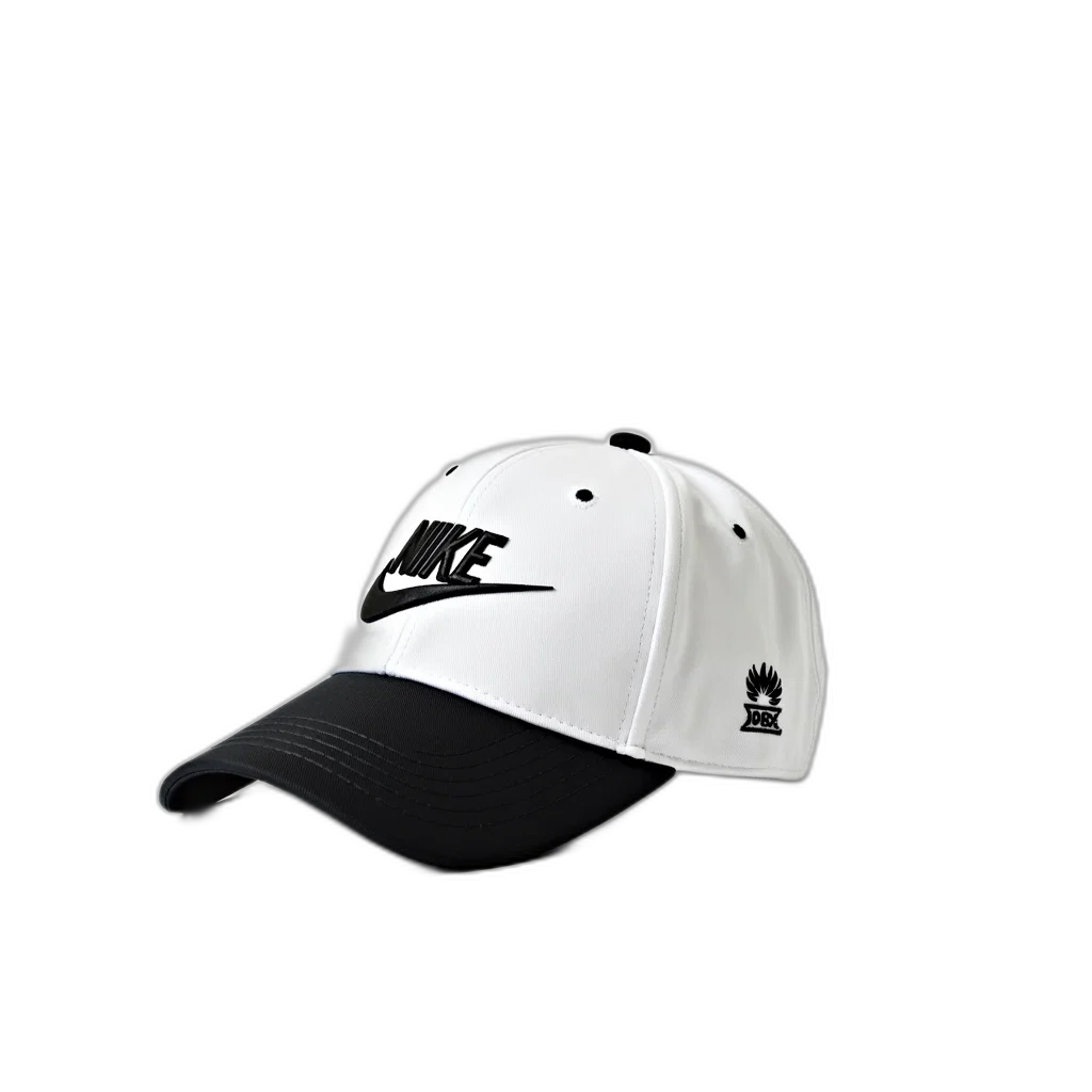 hat, 3d render, photorealistic, white, baseball, cap, black, brim transparent PNG cut-out