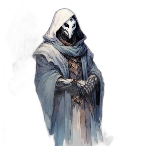 mask, jacket, staff, face, concept art, fantasy art, comic book art, pixel art transparent PNG cut-out