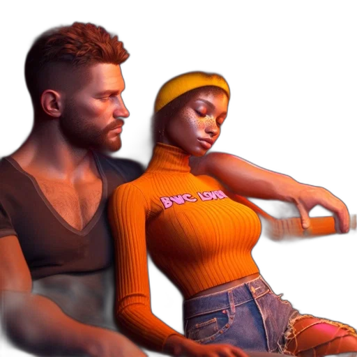 jacket, furniture, hair, concept art, 3d render, cyberpunk, vaporwave, neon lights transparent PNG cut-out