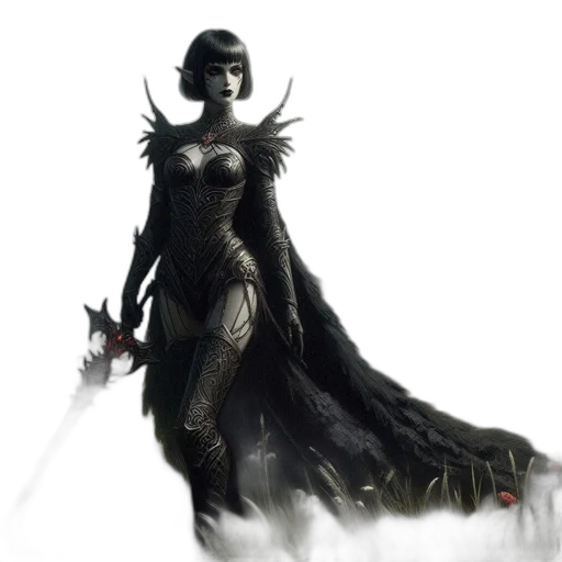 staff, dress, concept art, fantasy art, comic book art, 3d render, dark, monochrome transparent PNG cut-out