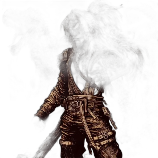 jacket, mask, staff, hair, concept art, fantasy art, photorealistic, comic book art transparent PNG cut-out