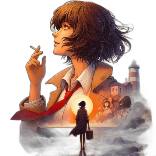 concept art, fantasy art, comic book art, pixel art, fog, fire, city street, sunset transparent PNG cut-out