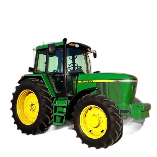 weapon, photorealistic, green, tractor, yellow, rims, parked, front transparent PNG cut-out