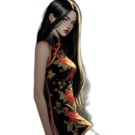 dress, comic book art, concept art, cartoon, fantasy art, red, dark, earth tones transparent PNG cut-out