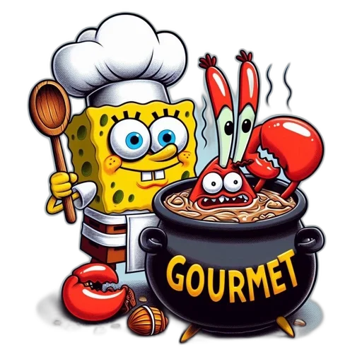 food, staff, robot, concept art, spongebob, squarepants, iconic, animated transparent PNG cut-out