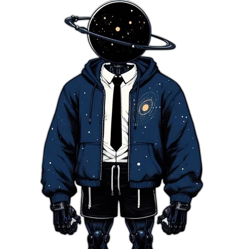 jacket, robot, staff, concept art, cyberpunk, comic book art, pixel art, outer space transparent PNG cut-out