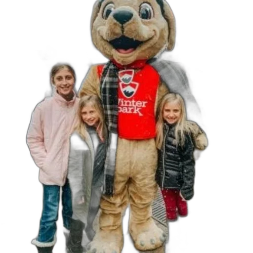 jacket, staff, animal, three, children, pose, winter, park transparent PNG cut-out