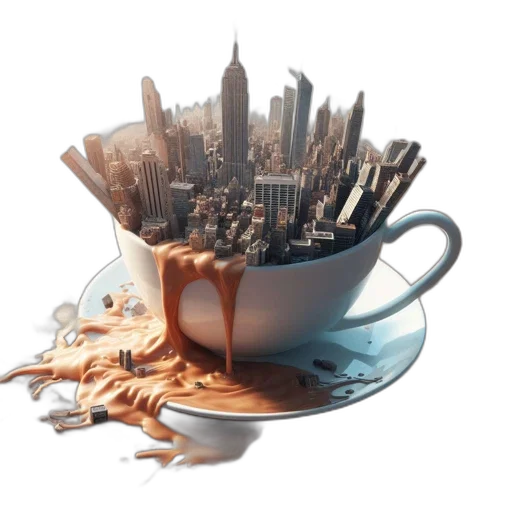 food, 3d render, photorealistic, concept art, fantasy art, city street, fog, earth tones transparent PNG cut-out