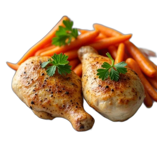 food, photorealistic, 3d render, plate, two, pieces, chicken, side transparent PNG cut-out