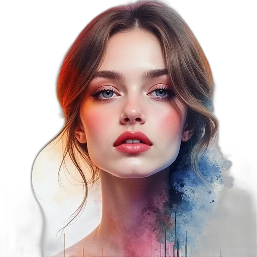 face, dress, photorealistic, oil painting, watercolor, fantasy art, fire, neon lights transparent PNG cut-out