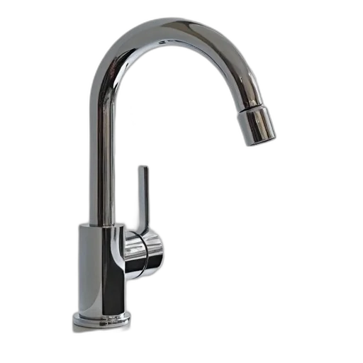 sleek, modern, chrome, kitchen, faucet, single, handle, curved transparent PNG cut-out