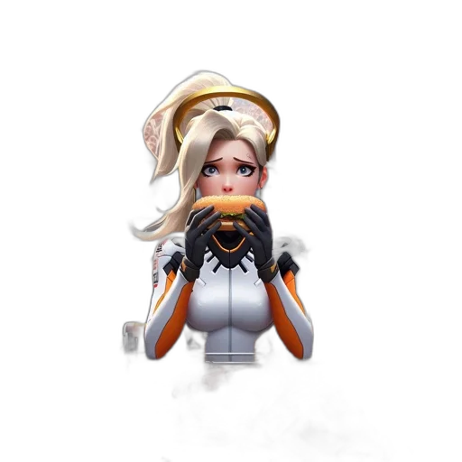 robot, staff, weapon, concept art, 3d render, pixel art, fantasy art, female transparent PNG cut-out