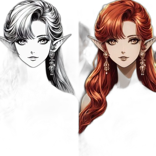 concept art, fantasy art, anime, photorealistic, red, monochrome, dark, side-by-side transparent PNG cut-out