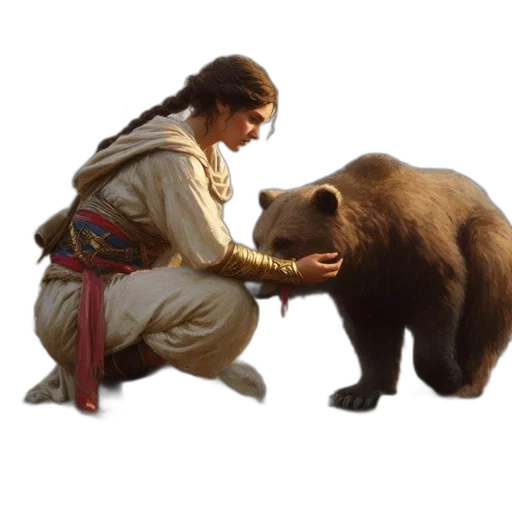 animal, concept art, photorealistic, young, woman, traditional, garb, kneels transparent PNG cut-out