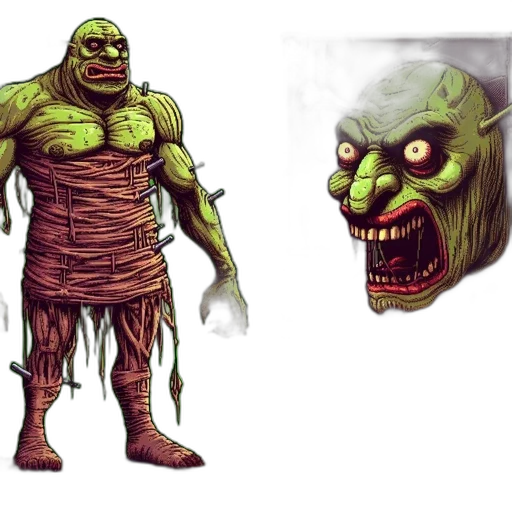 creature, concept art, comic book art, fantasy art, pixel art, earth tones, green, two transparent PNG cut-out