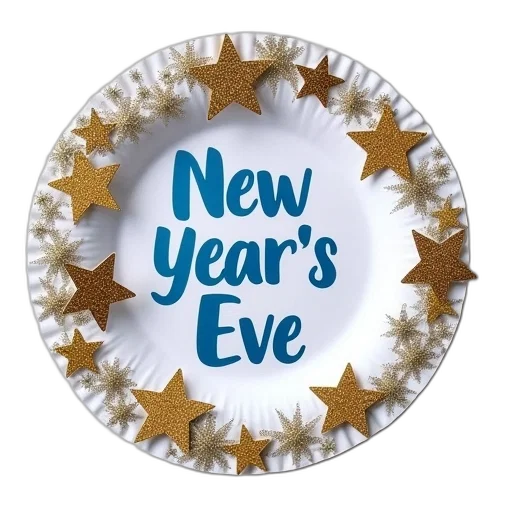 paper, plate, wreath, glitter, stars, words, new, year transparent PNG cut-out