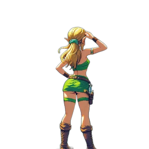 dress, weapon, staff, concept art, pixel art, fantasy art, comic book art, green transparent PNG cut-out