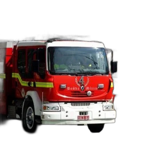 3d render, photorealistic, fire, red, truck, number, front, parked transparent PNG cut-out