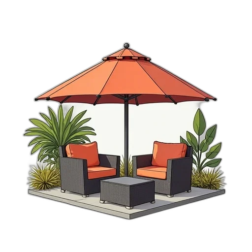 umbrella, furniture, 3d render, photorealistic, concept art, outdoor, specialists, logo transparent PNG cut-out