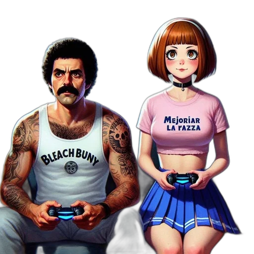 dress, weapon, pixel art, concept art, comic book art, anime, man, mustache transparent PNG cut-out