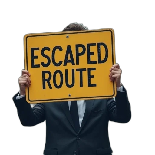 businessman, holds, escaped, route, sign transparent PNG cut-out