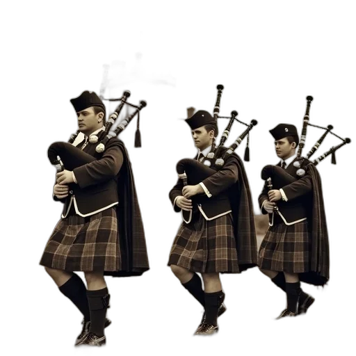 staff, concept art, group, bagpipers, traditional, scottish, attire, including transparent PNG cut-out