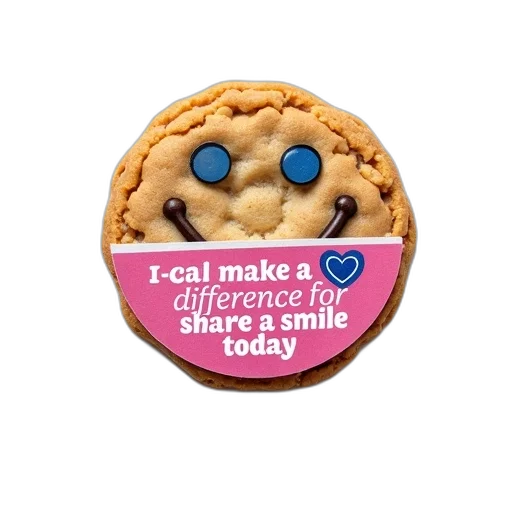 food, cookie, smiling, face, blue, eyes, centered, white transparent PNG cut-out