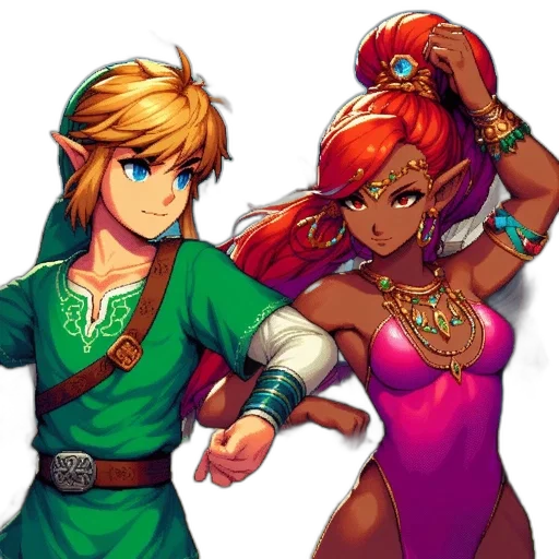pixel art, concept art, fantasy art, vaporwave, colorful, golden, green, two transparent PNG cut-out