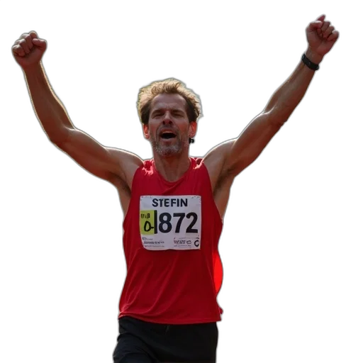 runner, celebrates, after, finishing, marathon transparent PNG cut-out