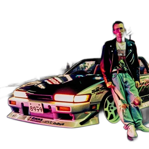 car, jacket, vaporwave, concept art, cyberpunk, photorealistic, neon lights, neon transparent PNG cut-out