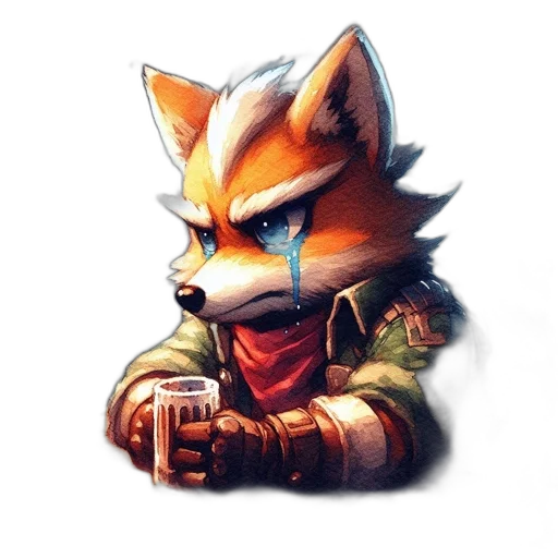 concept art, pixel art, fantasy art, watercolor, anthropomorphic, fox, tears, streaming transparent PNG cut-out